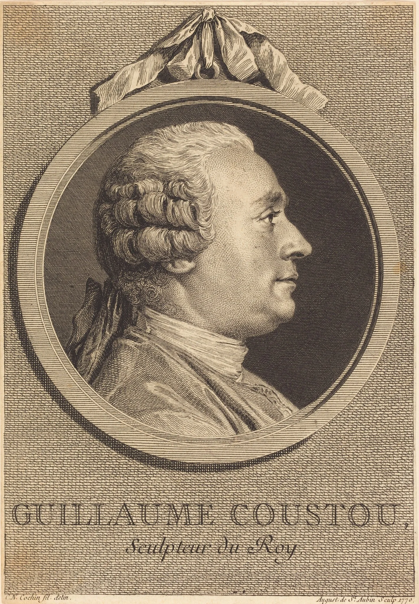 Guillaume Coustou, by Augustin de Saint-Aubin, ink, 1770