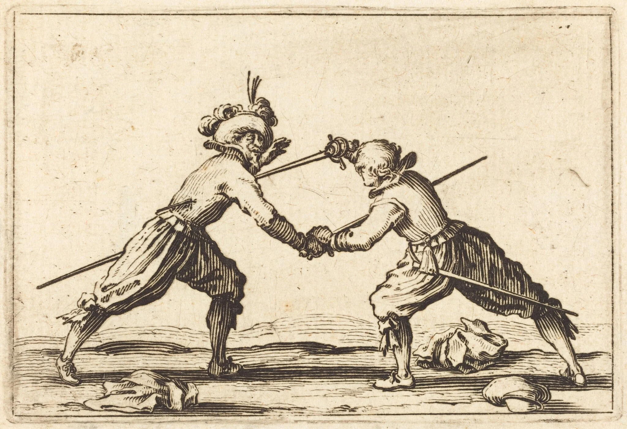 Duel with Swords, by Jacques Callot, ink, 1622