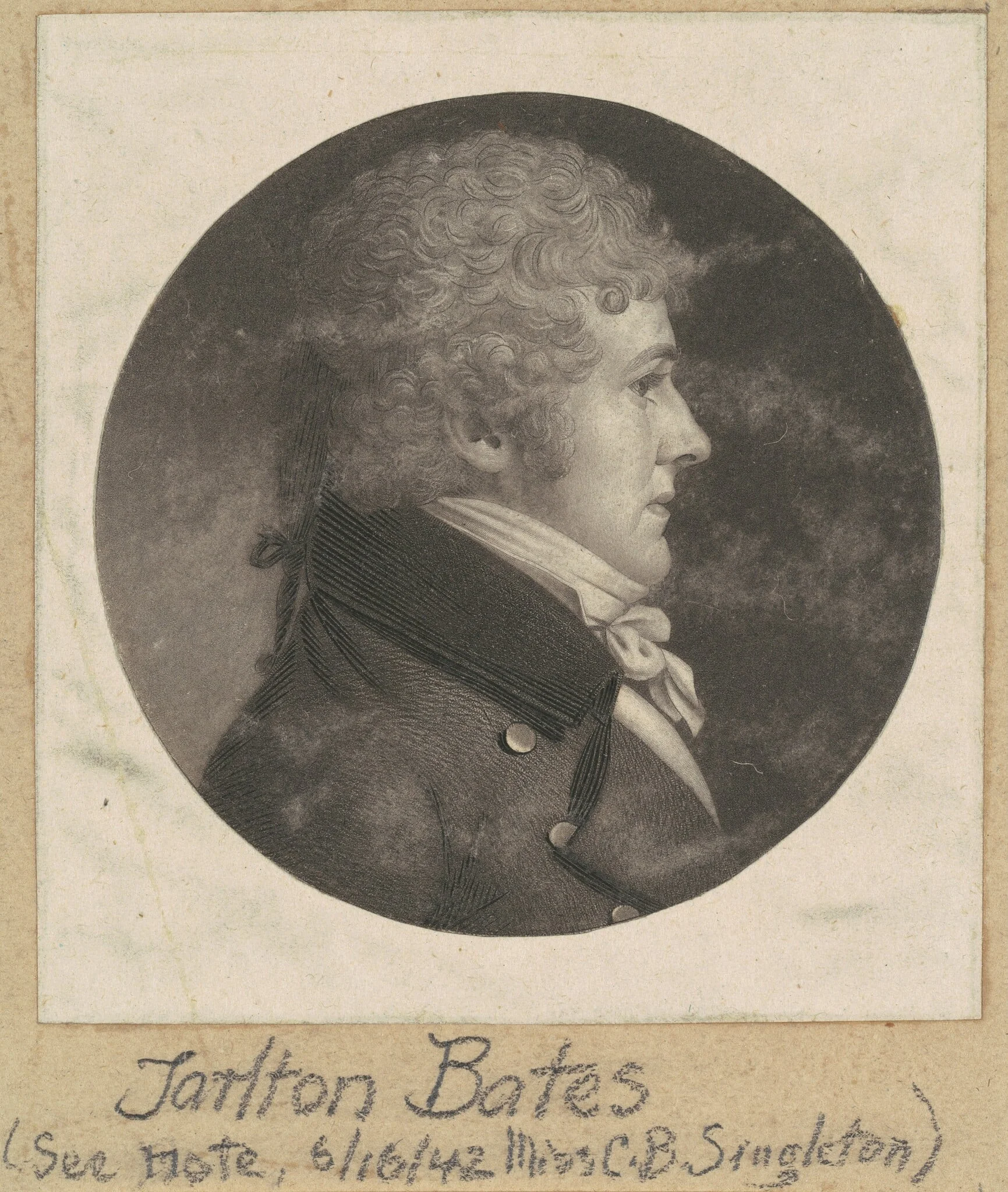 Tarlton Bates, by Charles Balthazar Julien Févret de Saint-Mémin, ink, 1800