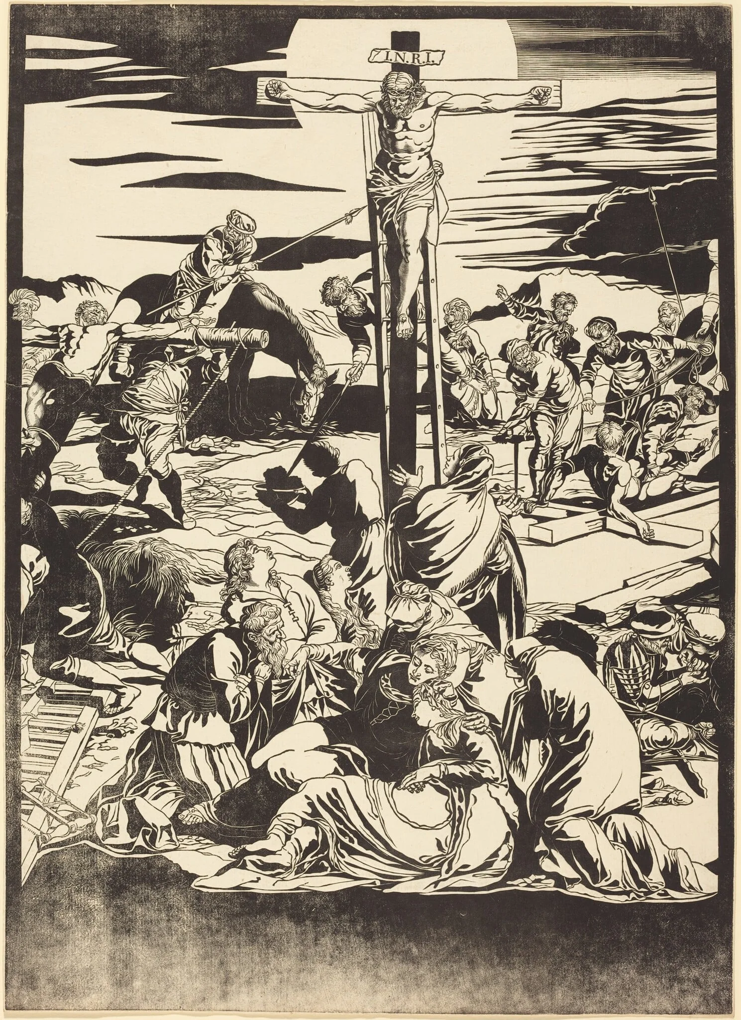 The Crucifixion [center plate], by John Baptist Jackson, ink, 1741