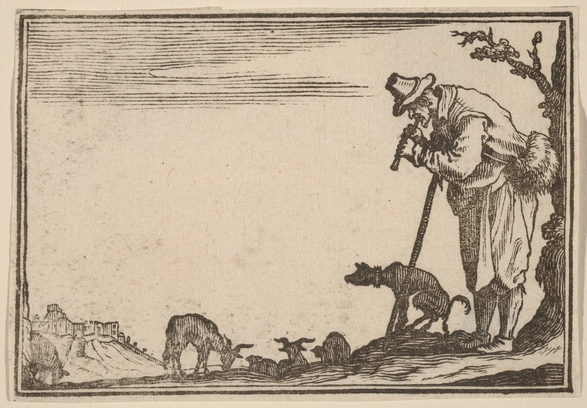 Shepherd Playing Flute, by Edouard Eckman, ink, 1621