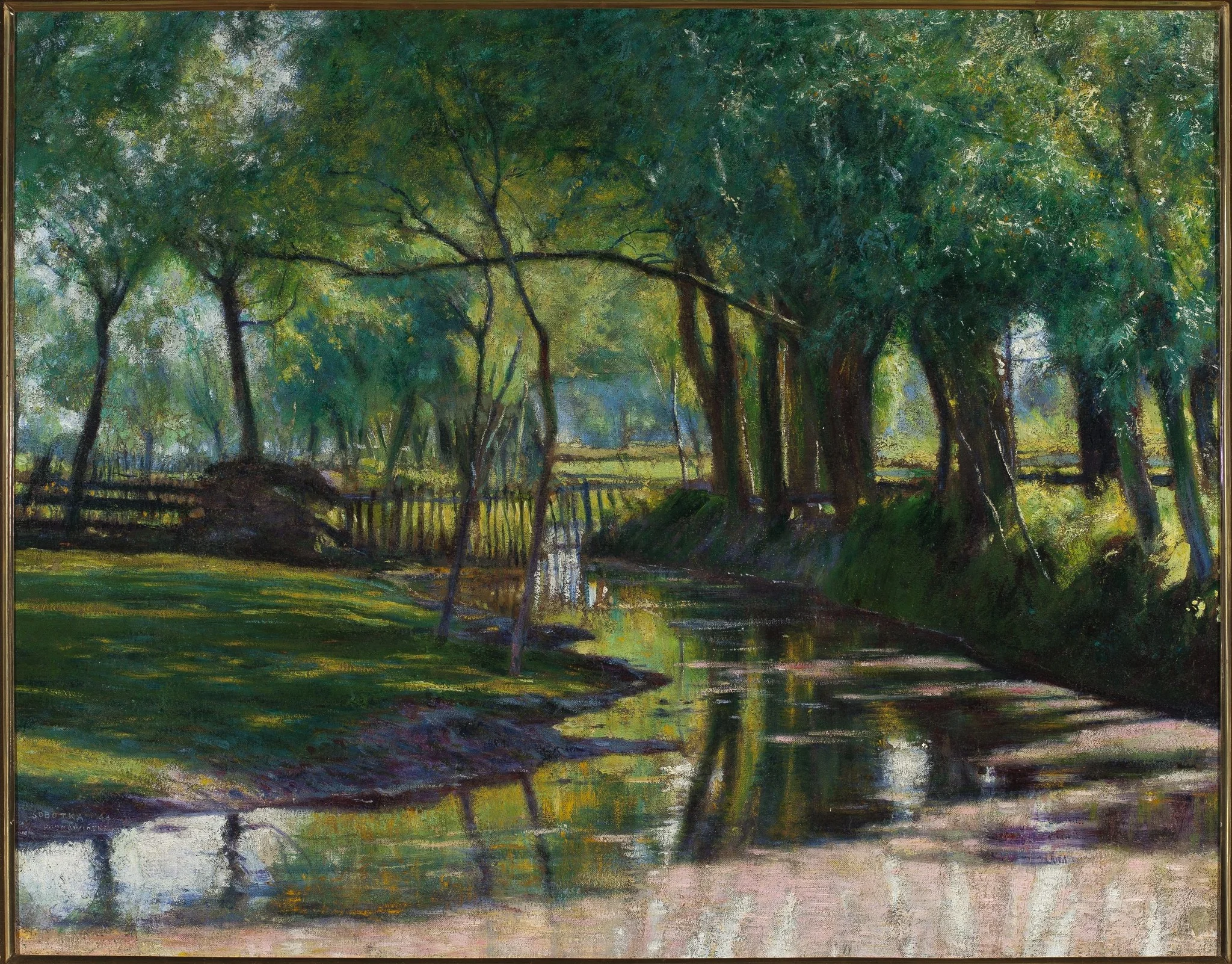 Green landscape with a stream, by Władysław Podkowiński, oil, 1896