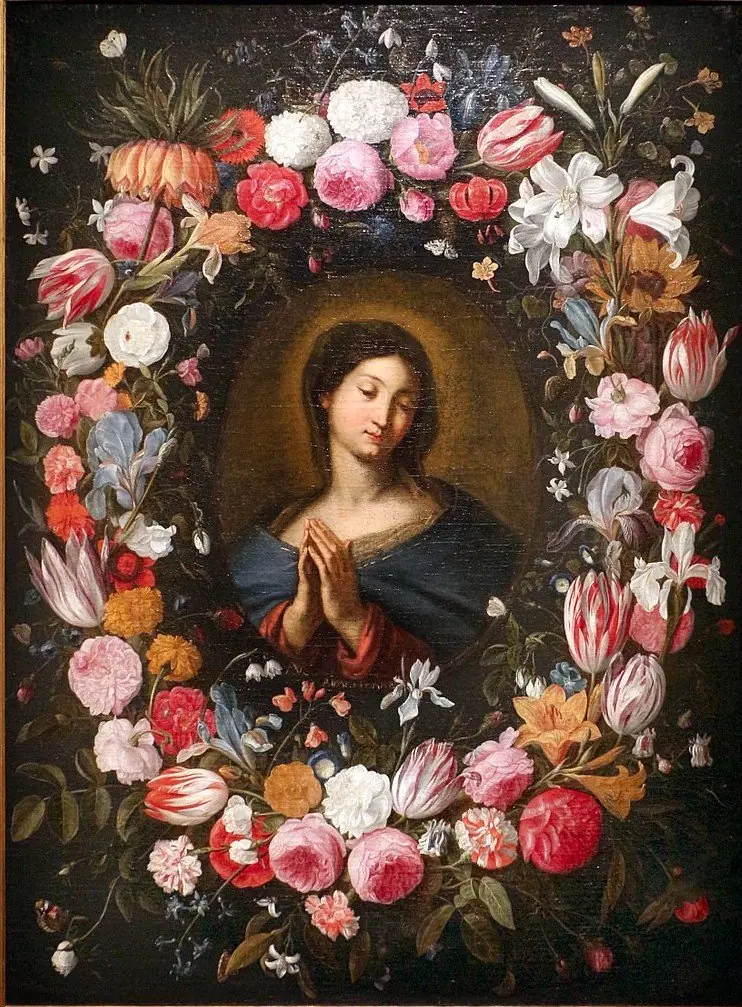 A Virgem circundada de flores