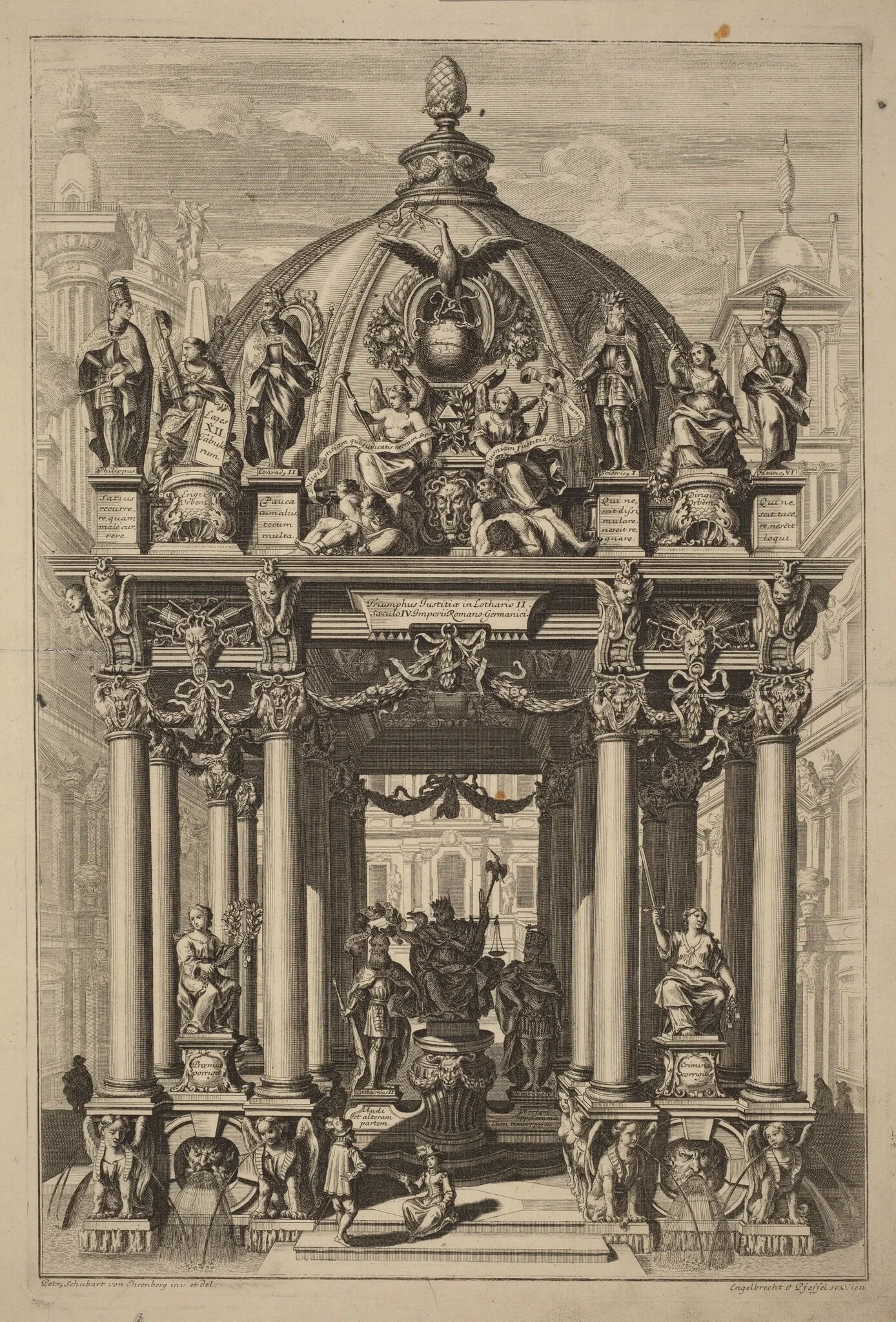 Triumphal Arch for Lotharius II, by Christian Engelbrecht, ink, 1725