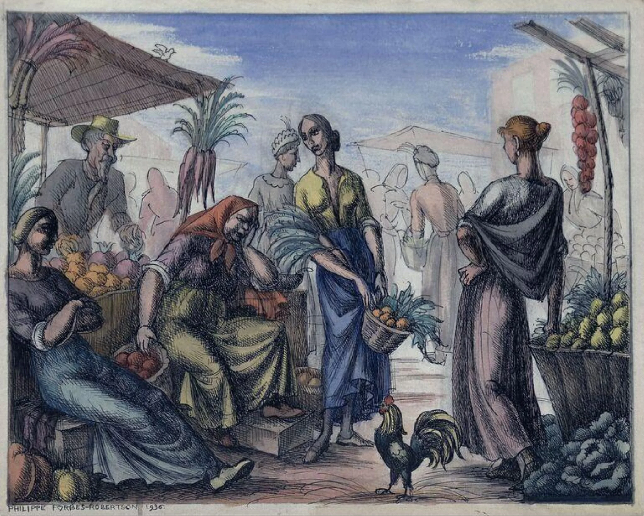 The Fruit Market, by Philippe Forbes-Robertson, watercolor, 1936