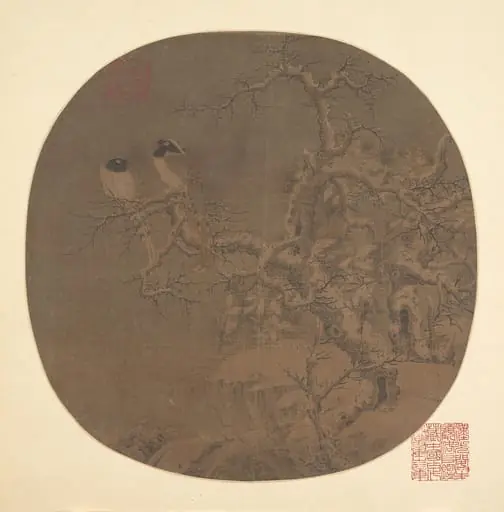 南宋    傳李迪    幽禽寒林圖    冊頁|Two Birds on a Wintry Tree