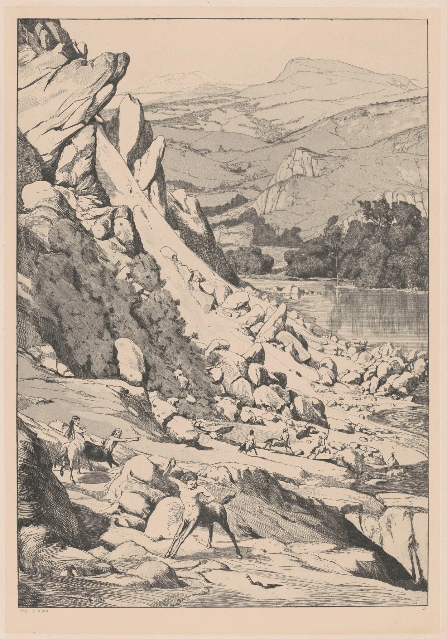 Landslide (Bergsturz), by Max Klinger, ink, 1881