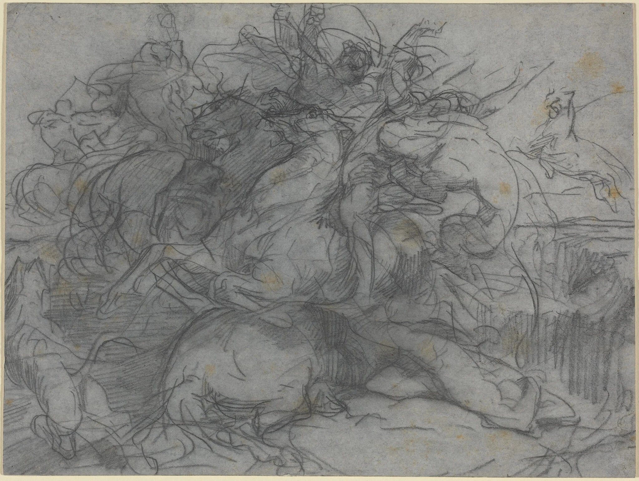 Study for "Surprise" (Battle of the Tigers), by François-Nicolas Chifflart, graphite, 1865