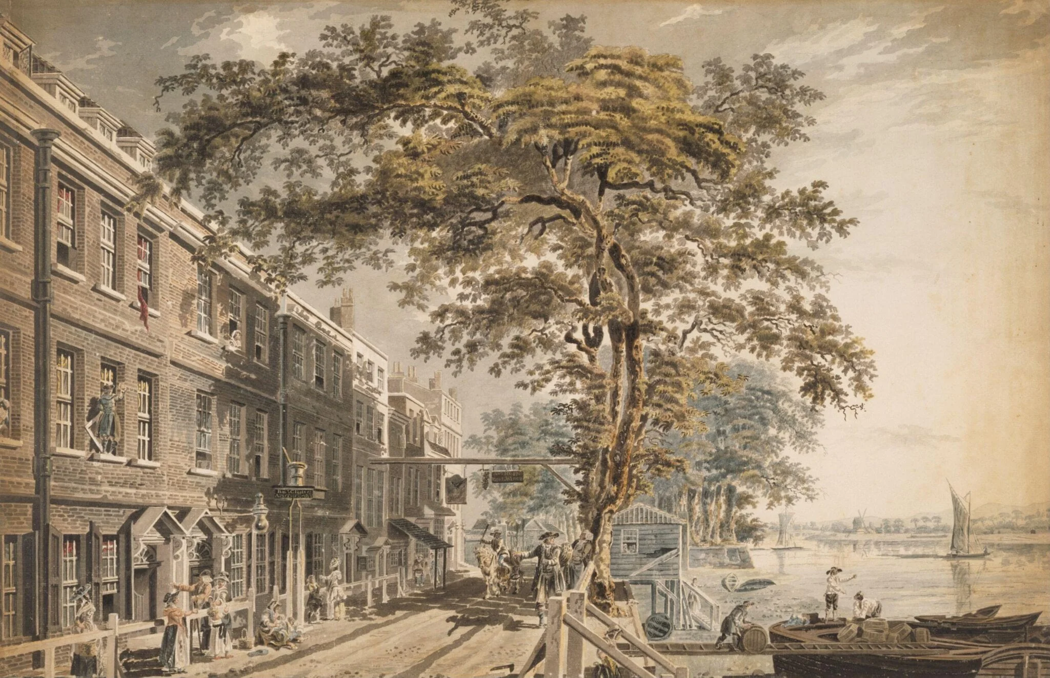 Cheyne Walk, Chelsea, by James Miller, watercolor, 1766