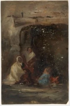 Women of the Joyce Family Seated before a Cottage Fire