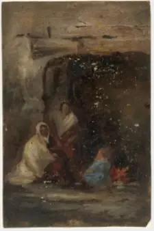 Women of the Joyce Family Seated before a Cottage Fire