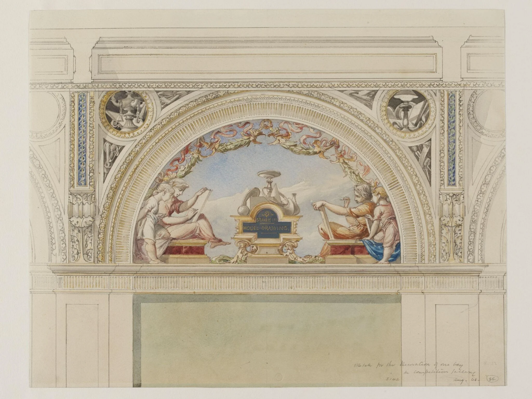 Design for decorative lunette: 'Model Drawing'
