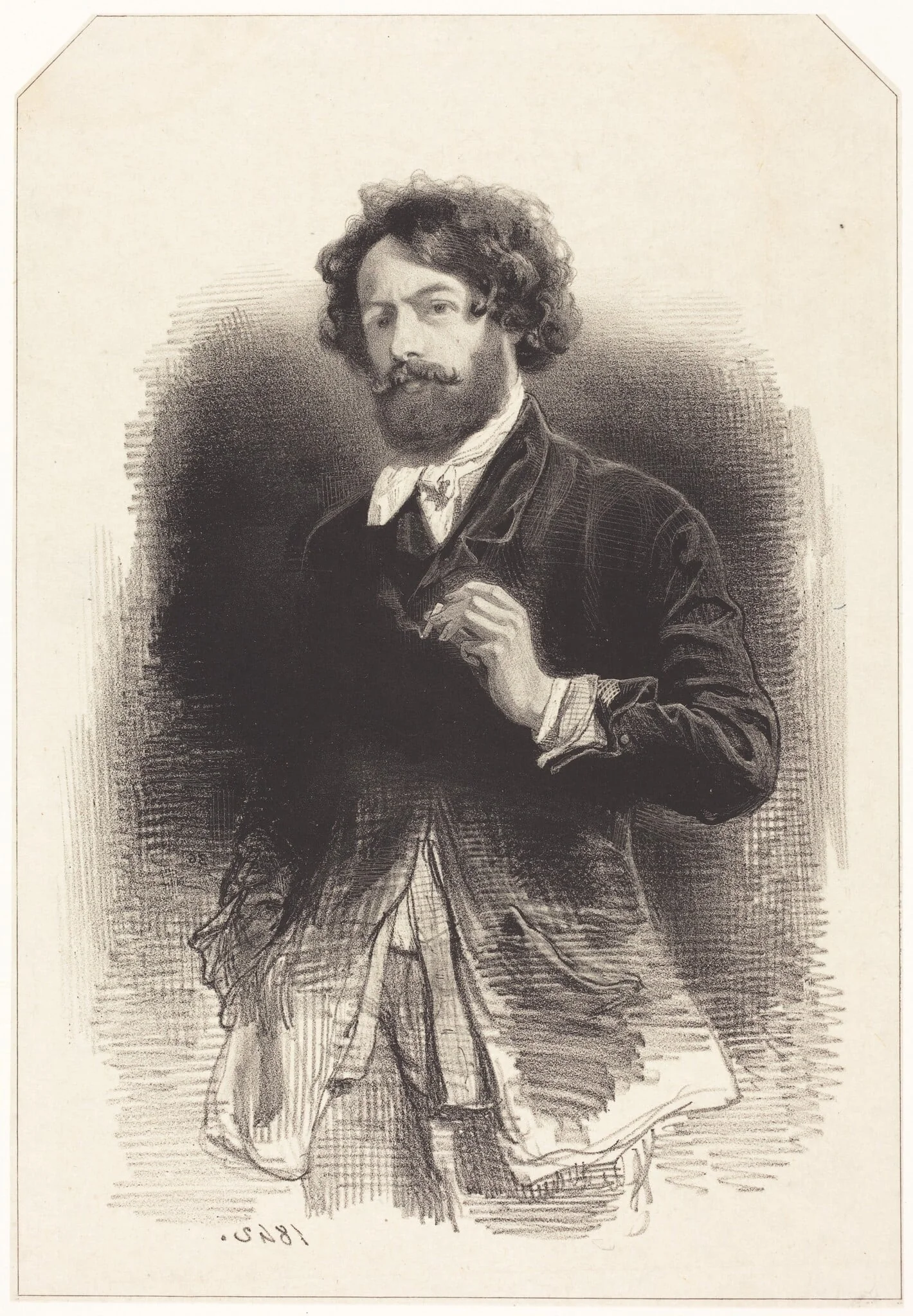 Self-Portrait with a Cigarette, by Paul Gavarni, ink, 1842