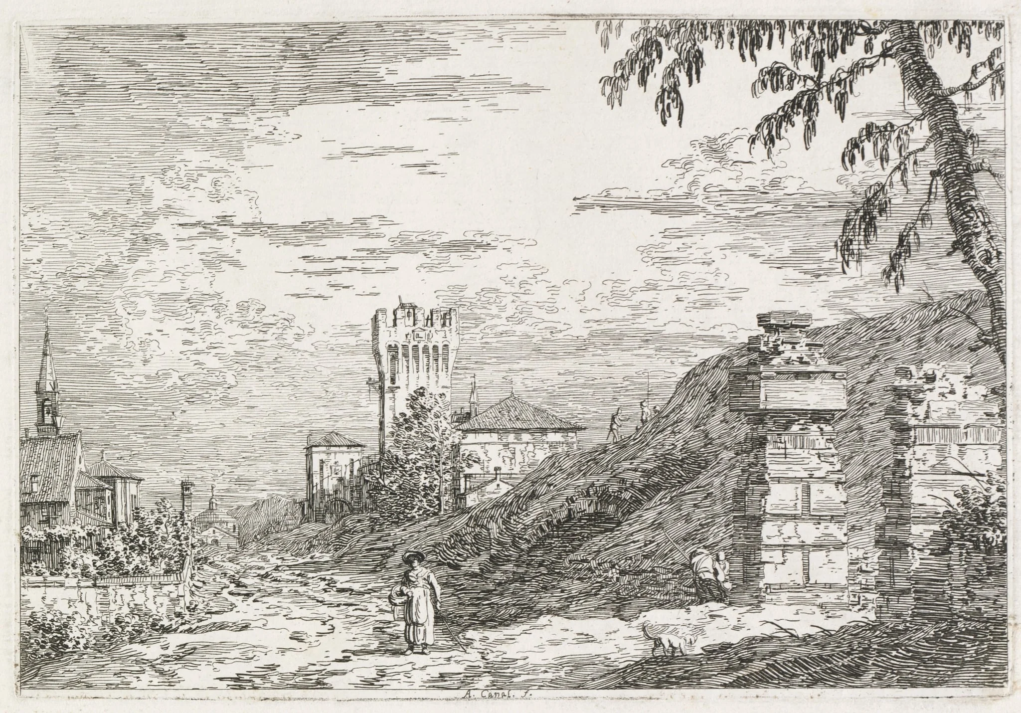 Views:  Two Ruined Pillars, by Canaletto, 1740