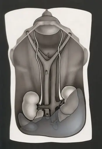 Opened abdominal cavity, with the kidneys