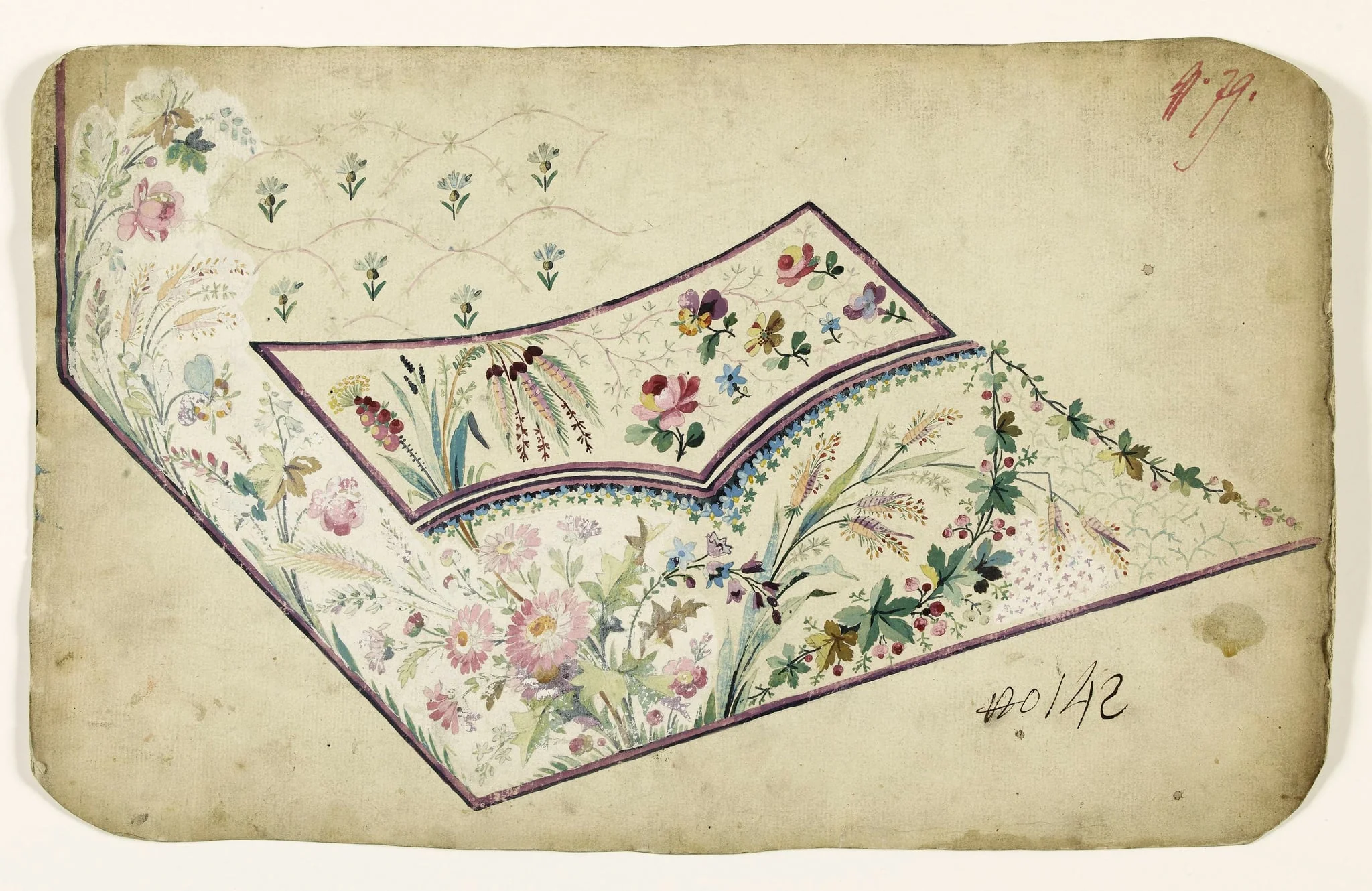 Bouquets de fleurs et d'épis et guirlandes de feuilles, projets de broderies de gilet, XVIIIème siècle, by Anonyme, 1750