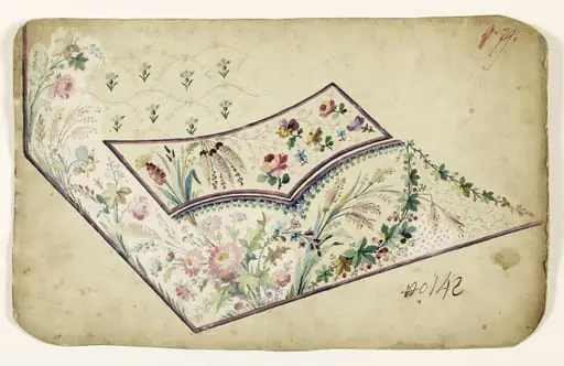 Bouquets de fleurs et d'épis et guirlandes de feuilles, projets de broderies de gilet, XVIIIème siècle