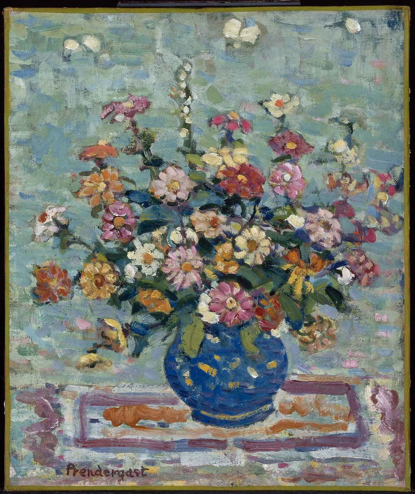 Flowers in a Blue Vase, by Maurice Prendergast, oil, 1911