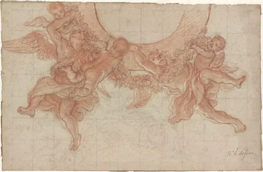Angels and Putti Flying with a Garland: Design for a Ceiling
