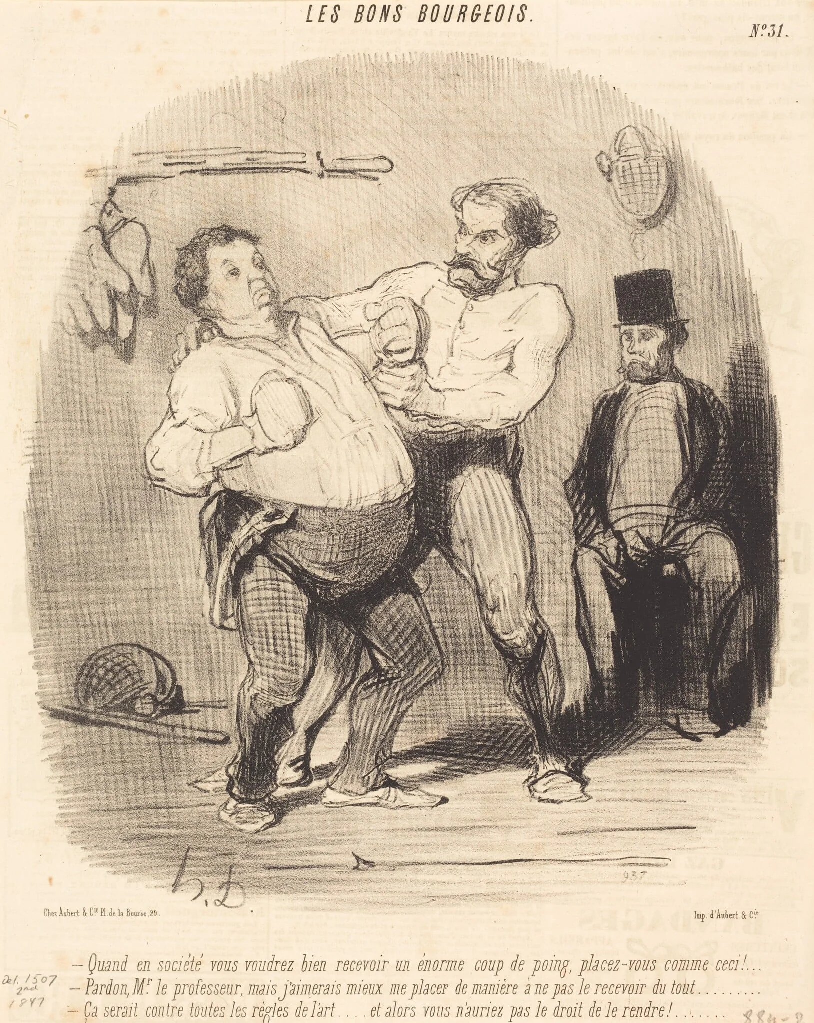 Quand en société vous voudrez bien recevoir un... coup..., by Honoré Daumier, ink, 1847