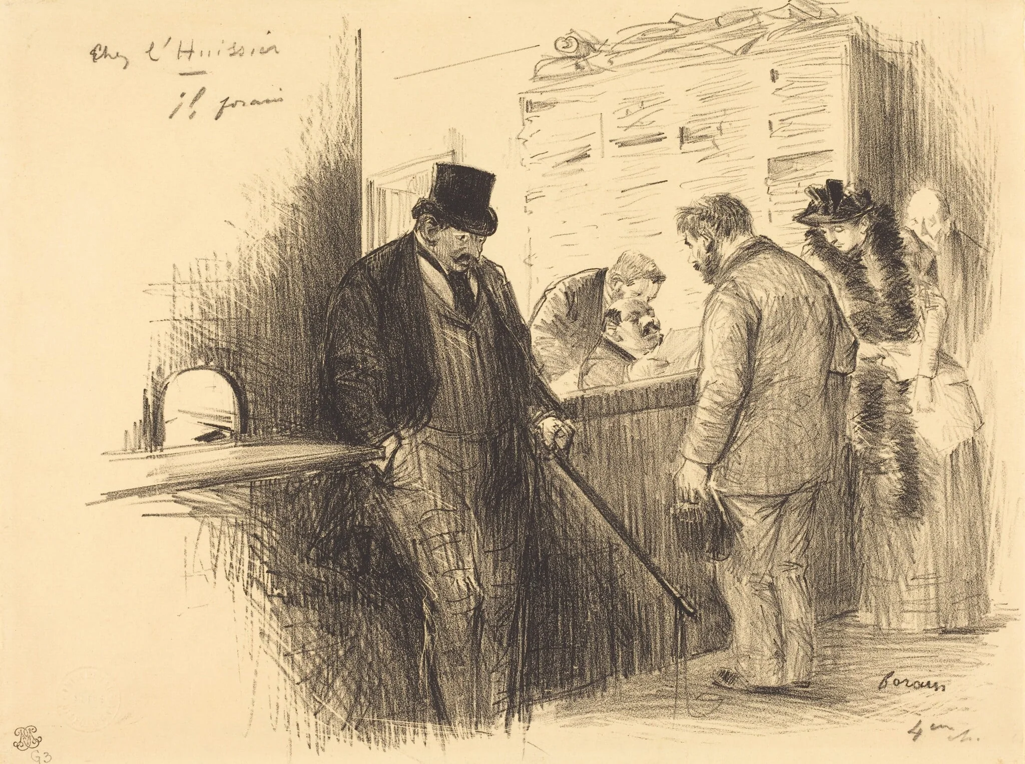 Chez l'huissier (At the Bailiff's), by Jean-Louis Forain, ink, 1891