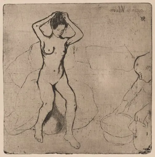 Catherine prépare le tub et Louise nue se coiffe (Catherine Prepares the Bath and Louise, Nude, Fixes her Hair)