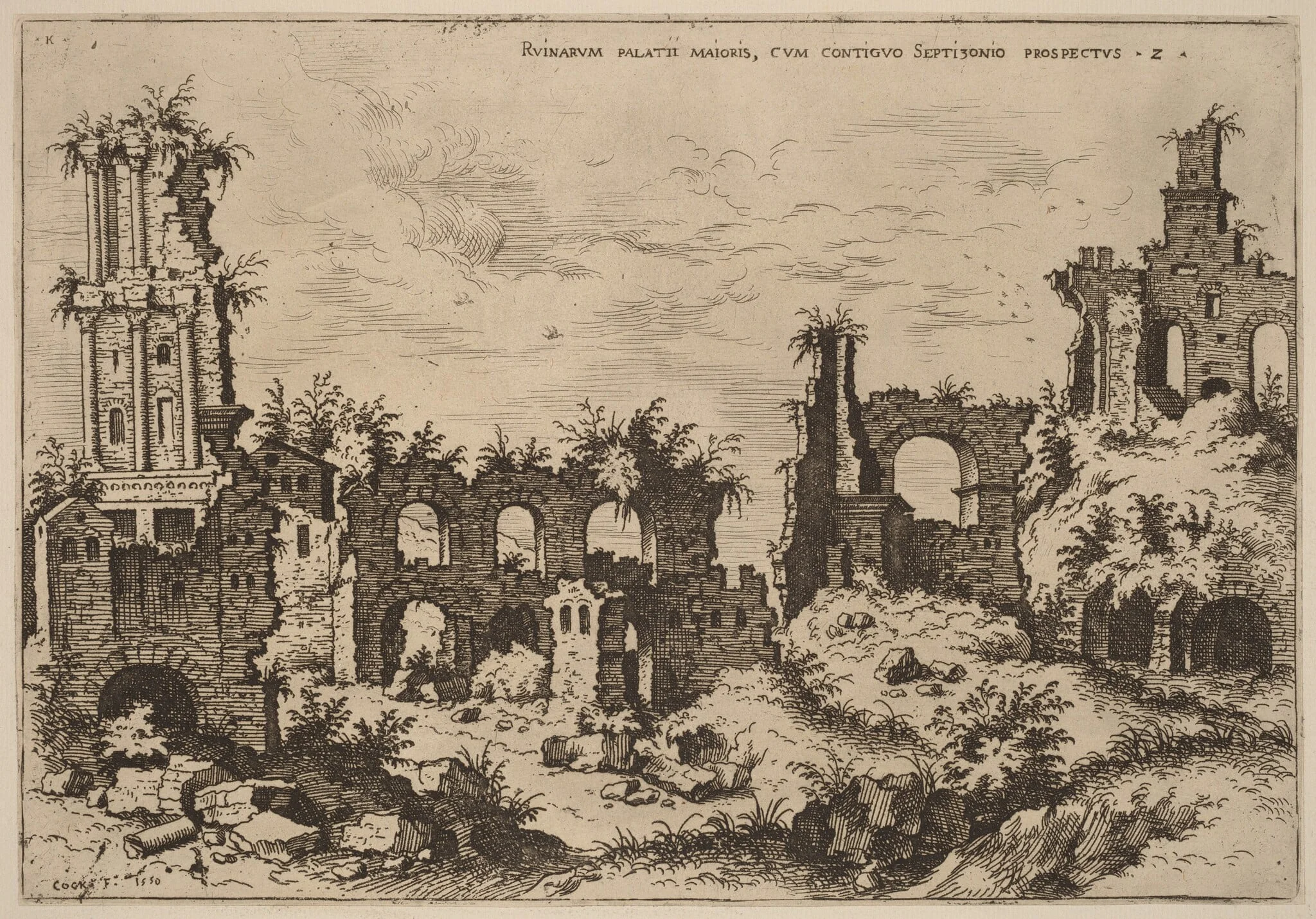Ruins on the Palatine with the Septizonium, by Hieronymus Cock, ink, 1550