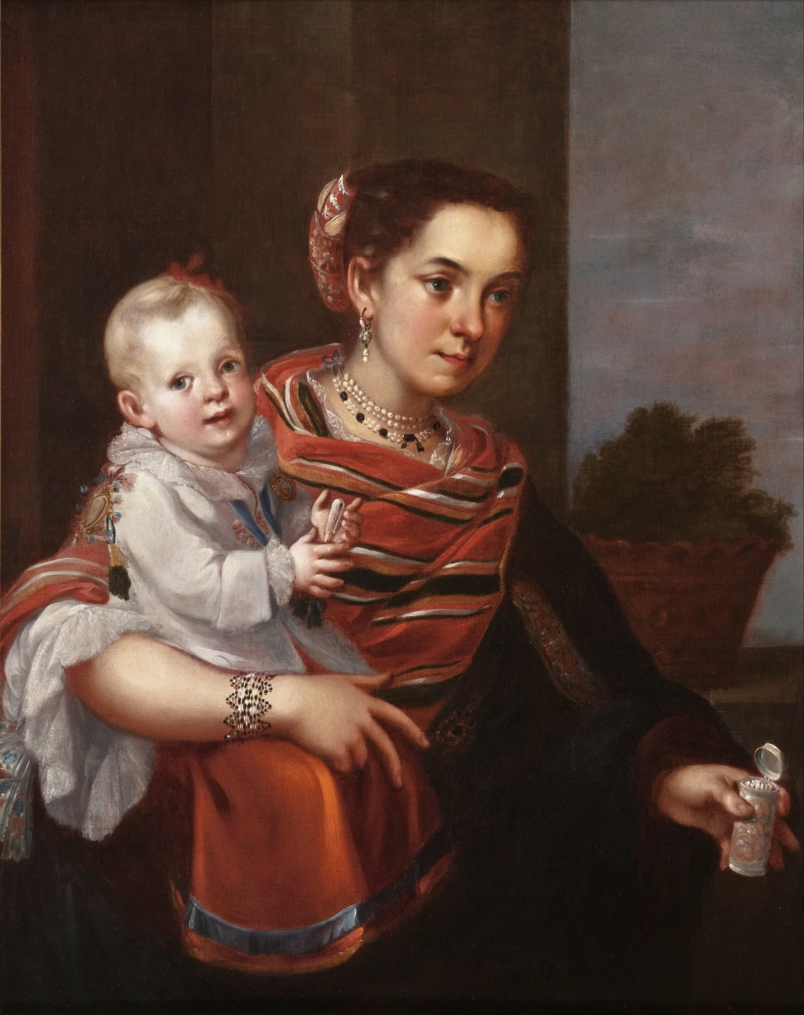 Morisca Woman and Albino Girl (Morisca y albina), by Unknown, oil, 1750