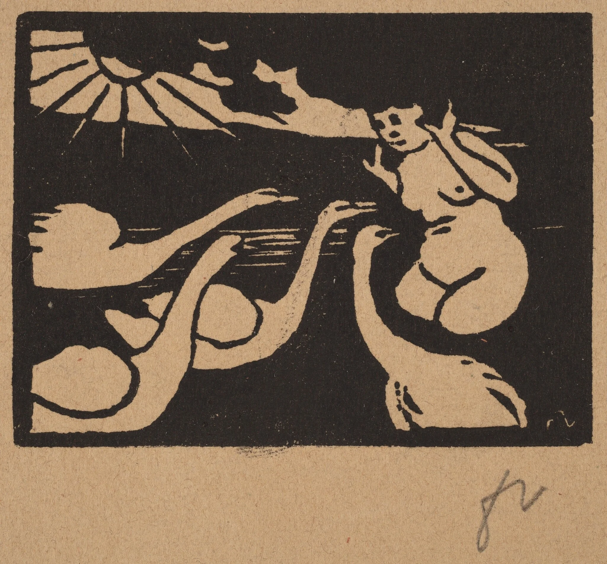 Bather with Swans (La baigneuse aux cygnes), by Félix Vallotton, ink, 1893