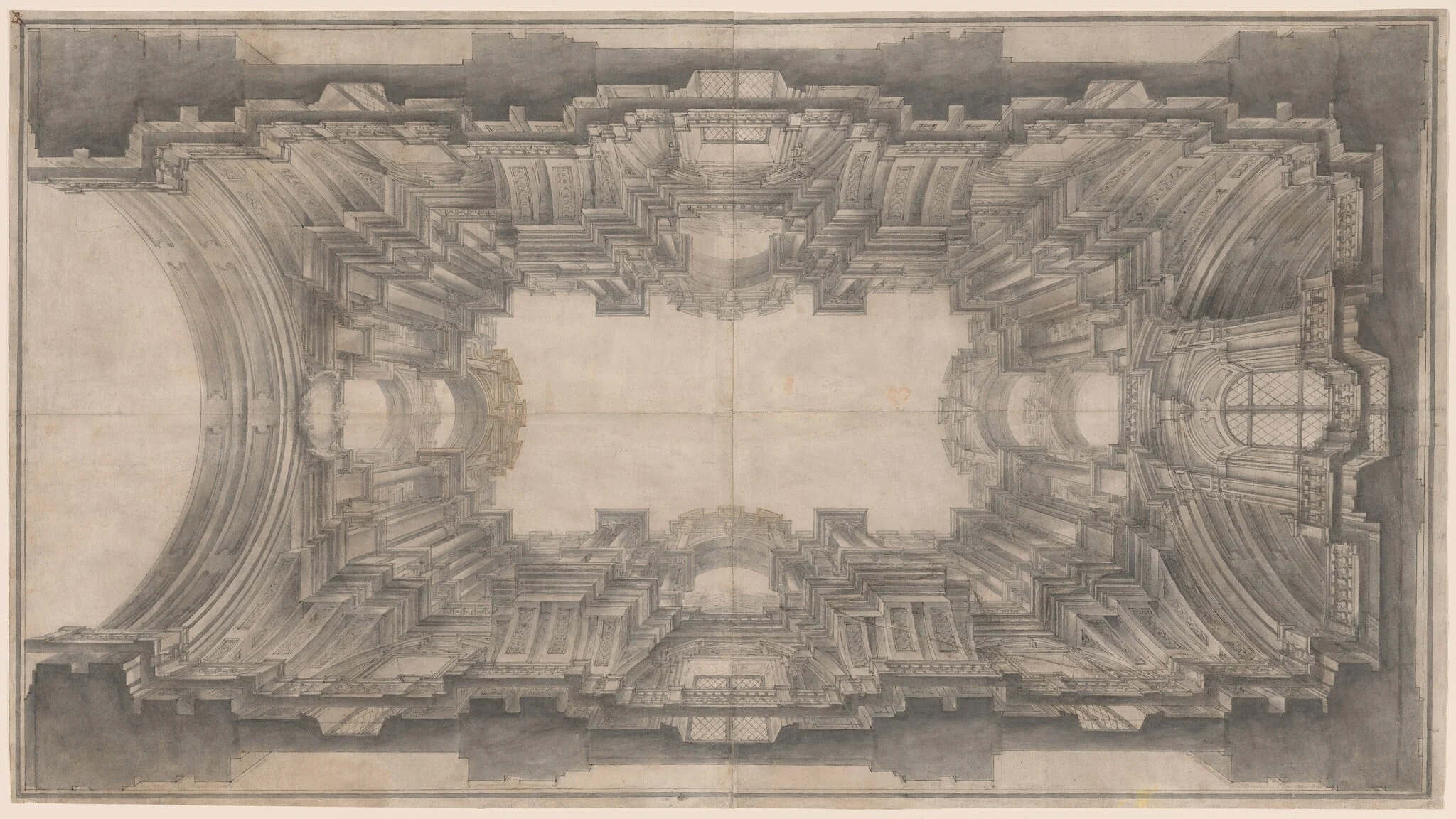 Illusionistic Architecture for the Vault of San Ignazio, by Andrea Pozzo, ink, 1688
