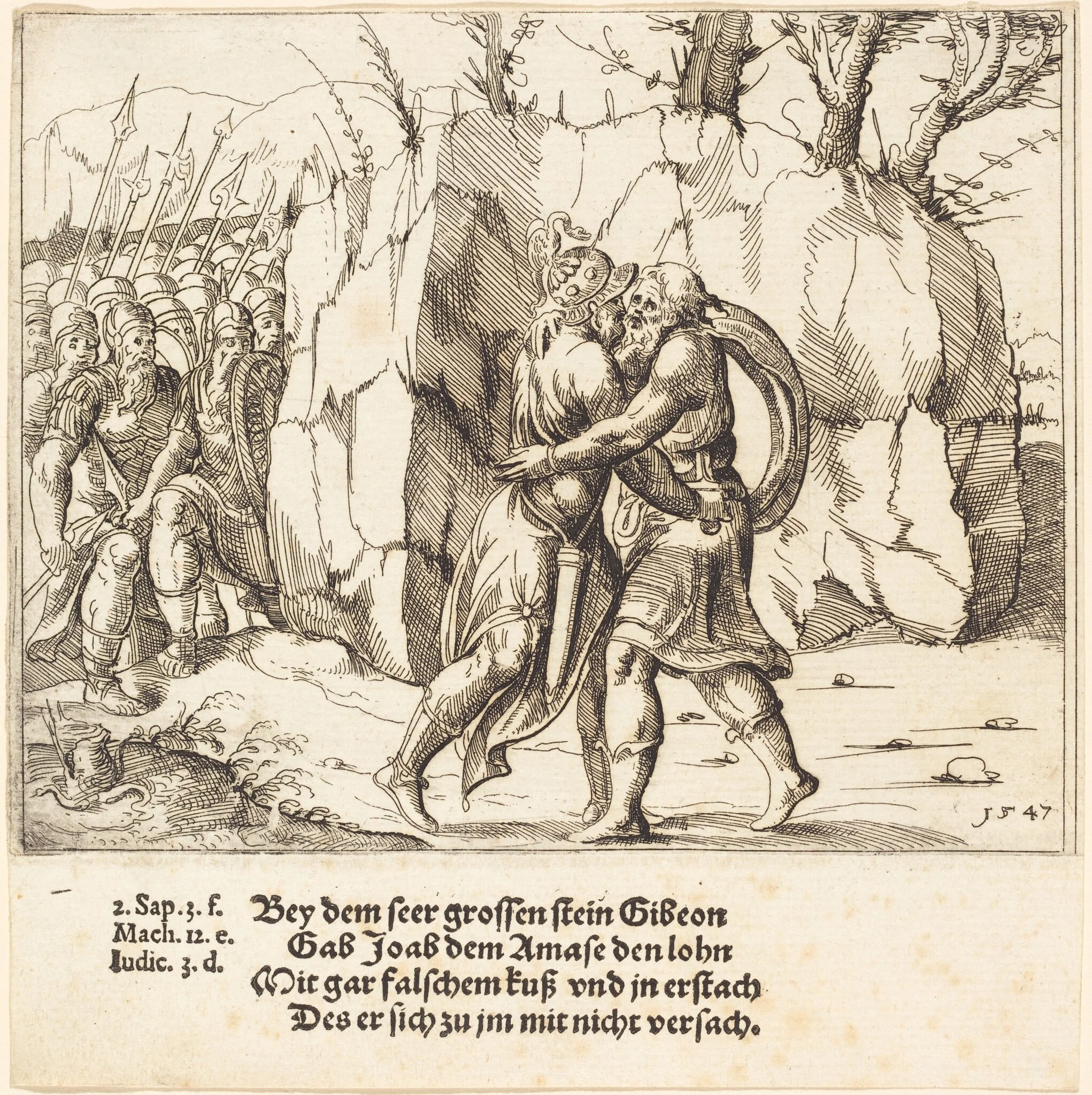 Joab Betrays Abner, by Augustin Hirschvogel, ink, 1547
