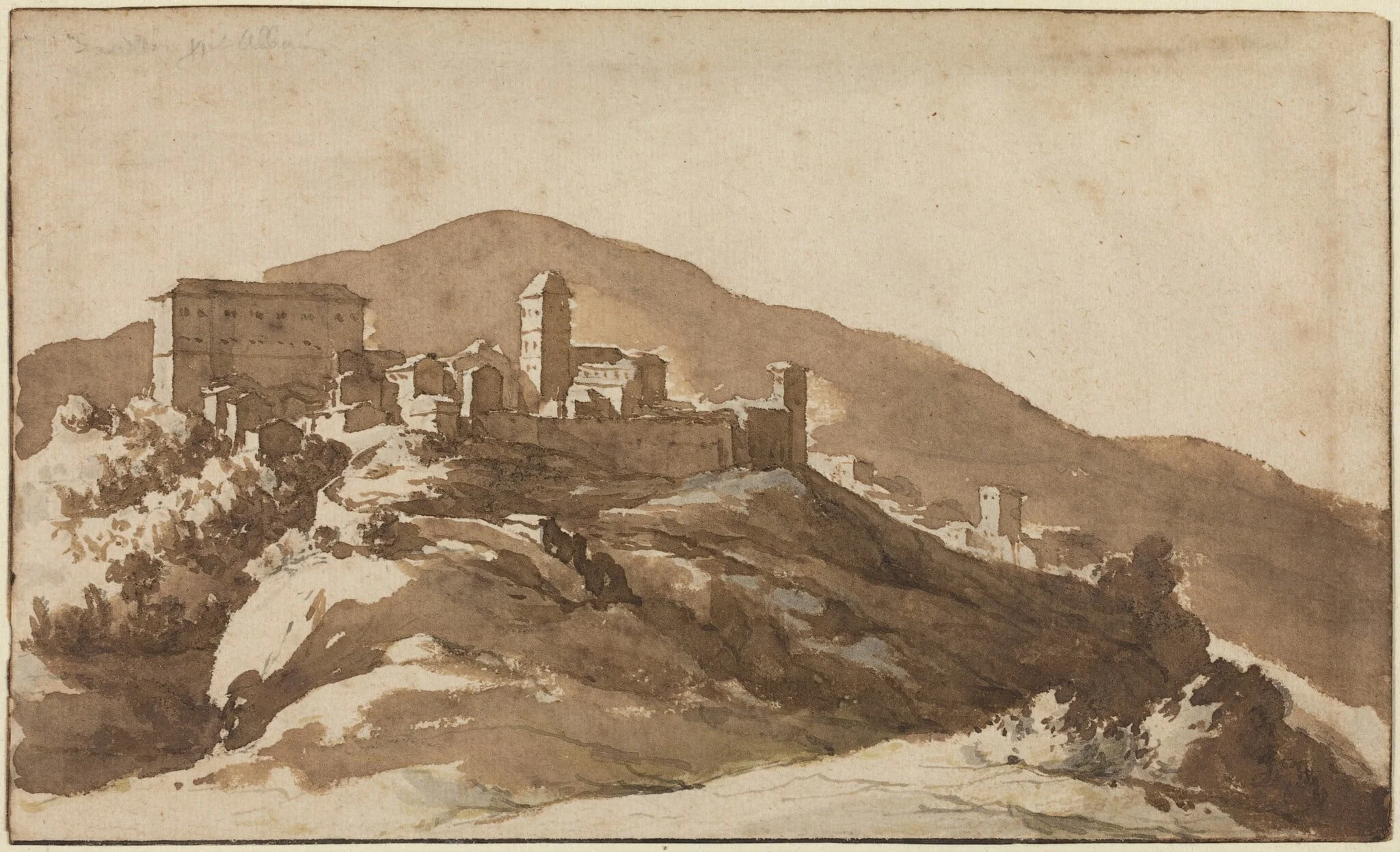A View of Savelli near Albano, by Jan de Bisschop, ink, 1650