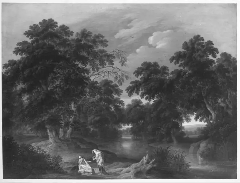 Wooded landscape with the temptation of Christ