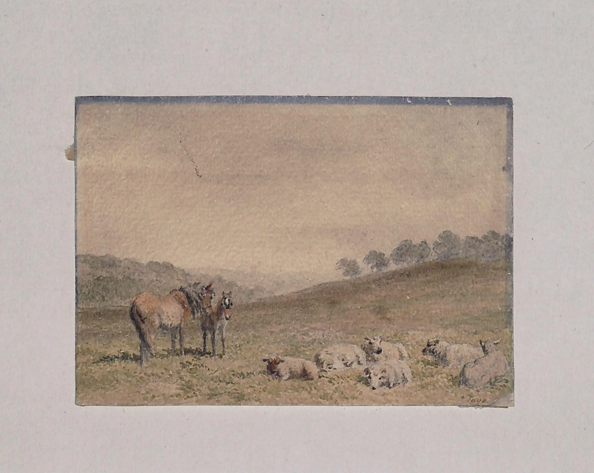 Landscape with Horses and Sheep, by Robert Hills, watercolor, 1790