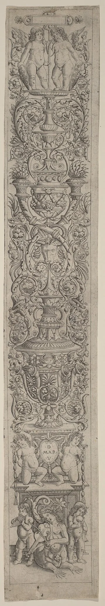 Ornament Panel: Nereid and Two Children Playing Musical Instruments
