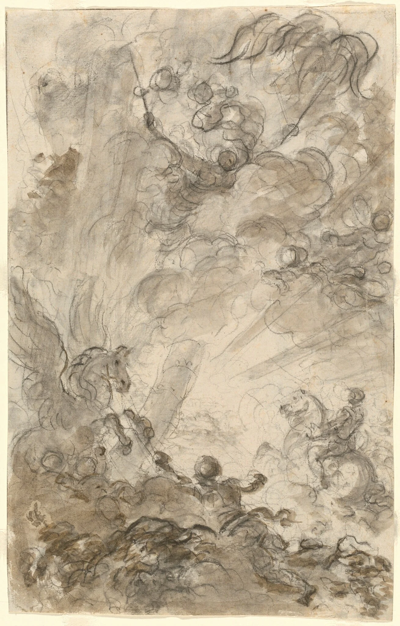 Bradamante Tries to Catch Hold of the Hippogryph [recto], by Jean Honoré Fragonard, chalk, 1784