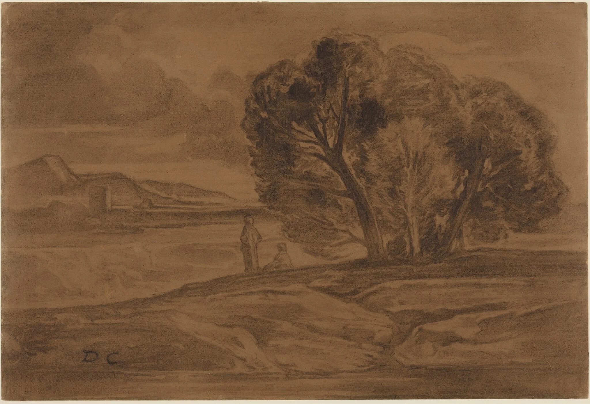 Oriental Landscape, by Alexandre Gabriel Decamps, charcoal, 1845