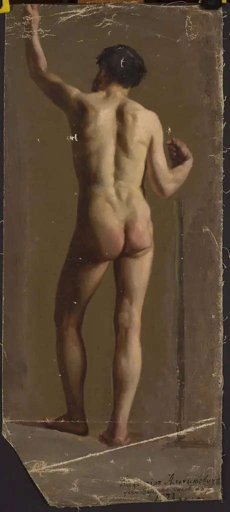 Nude of a standing man, back view