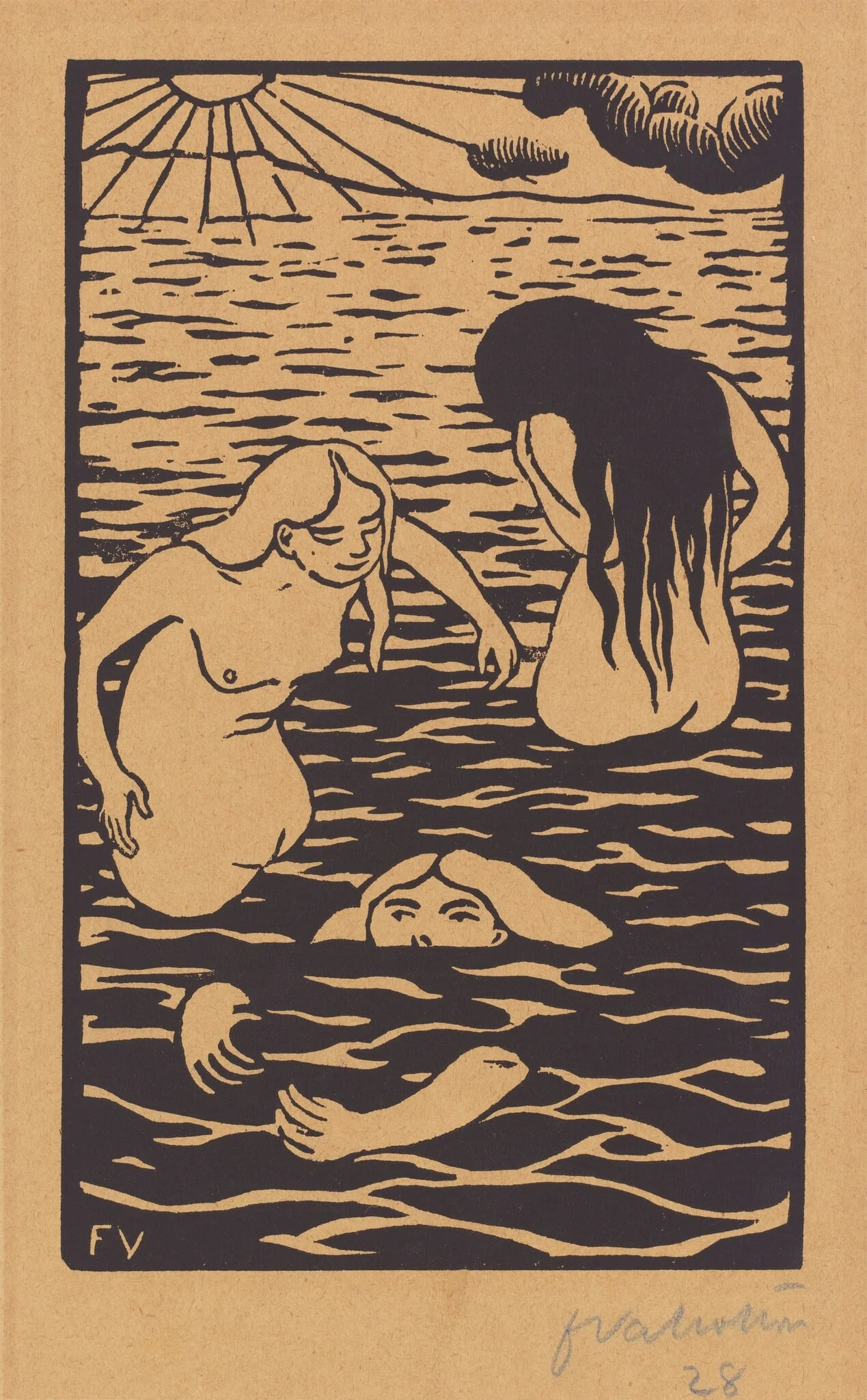 Three Bathers, by Félix Vallotton, ink, 1894