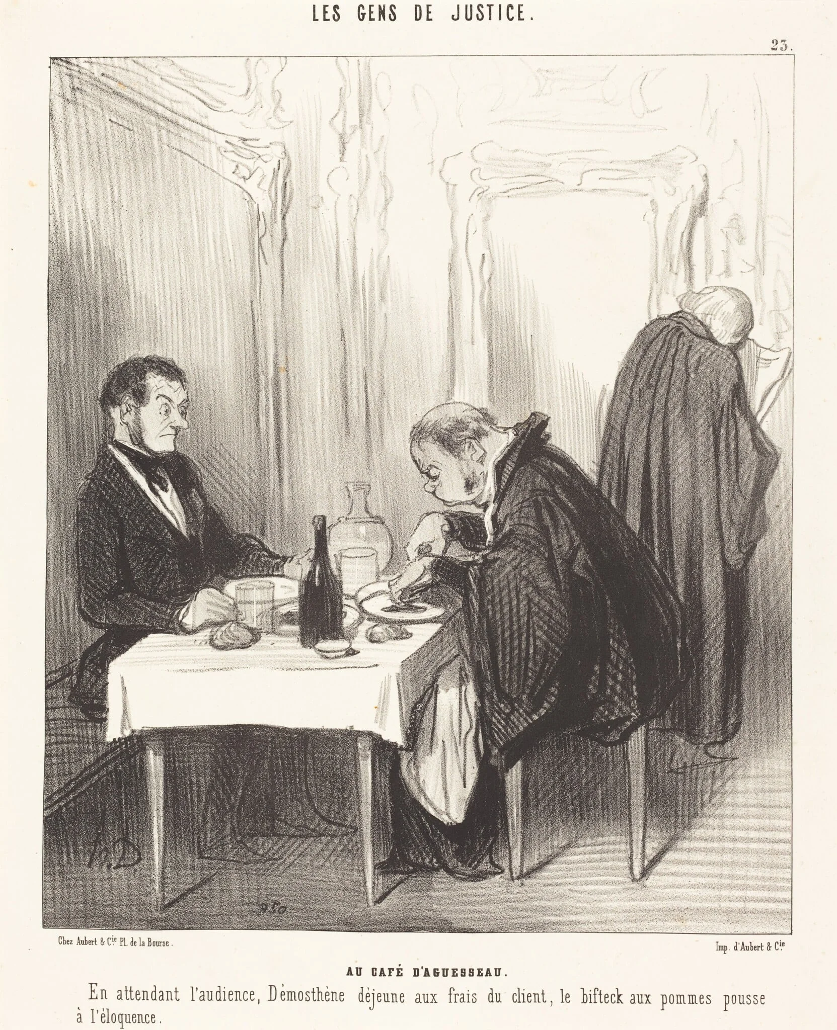Au Café d'Aguesseau, by Honoré Daumier, ink, 1846