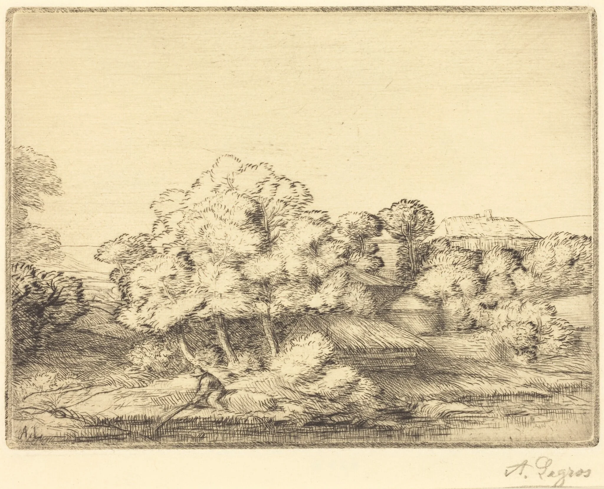 Hamlet near the Lake (Le hameau pres du lac), by Alphonse Legros, ink, 1874