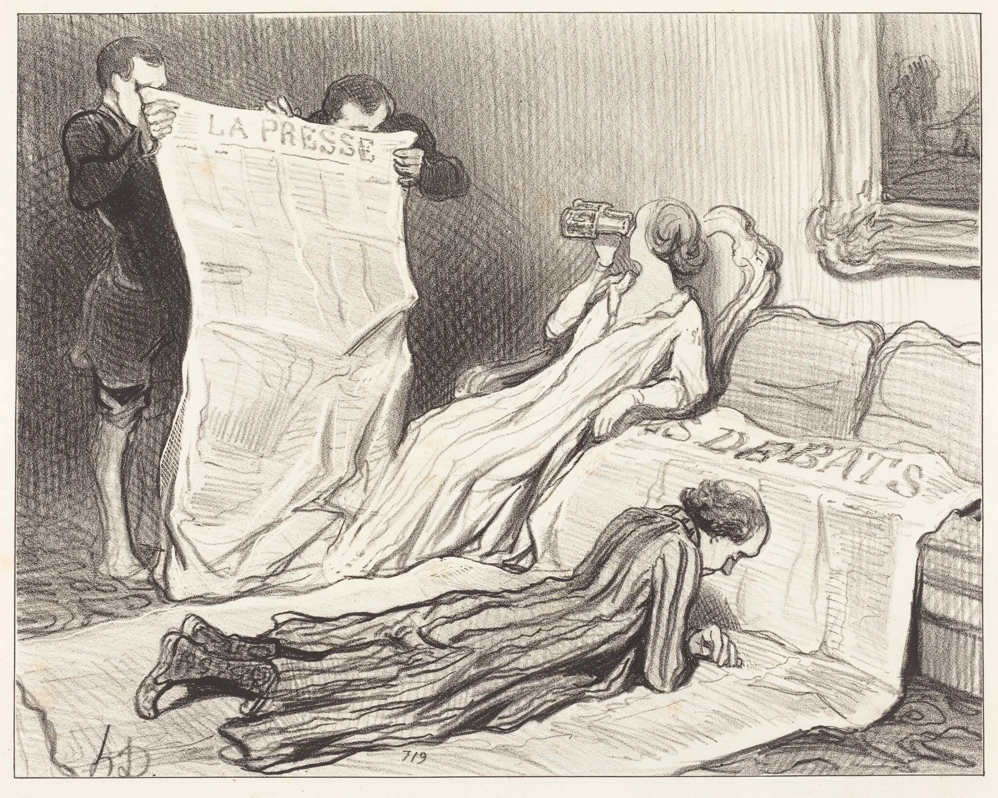 Abonnés recevant leur journal..., by Honoré Daumier, ink, 1845