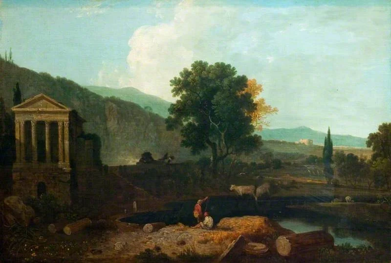 Landscape with the Temple of Clitumnus, near Spoleto, by Richard Wilson, oil, 1757