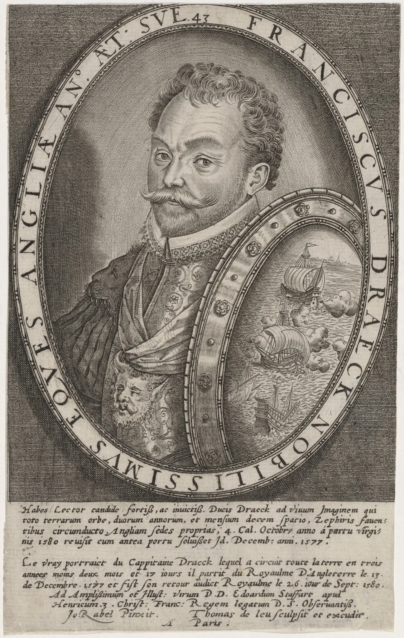 Sir Francis Drake, by Thomas de Leu, ink, 1590