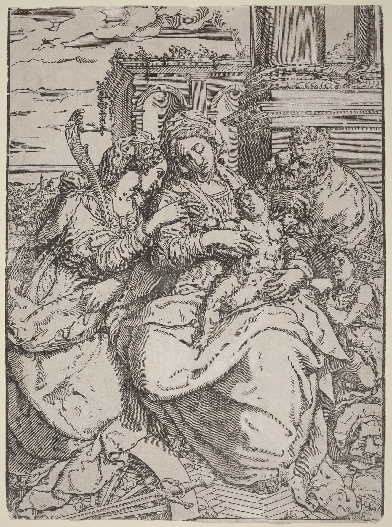 Madonna and Child with Saint Catherine, by Giovanni Gallo, ink, 1550