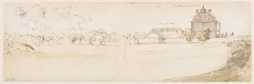 Preparatory study for a drawing of Peterborough House and Westminster Abbey