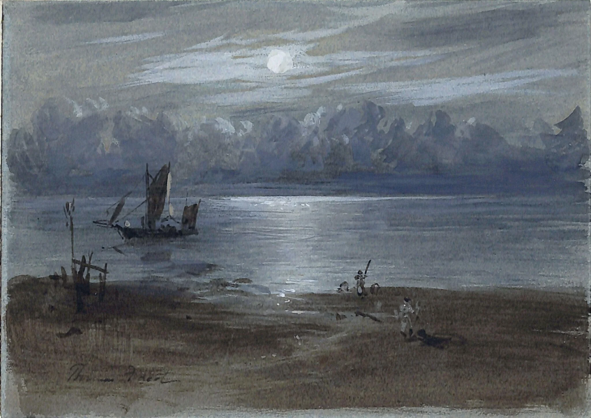 River Scene: Moonlight - A Sketch