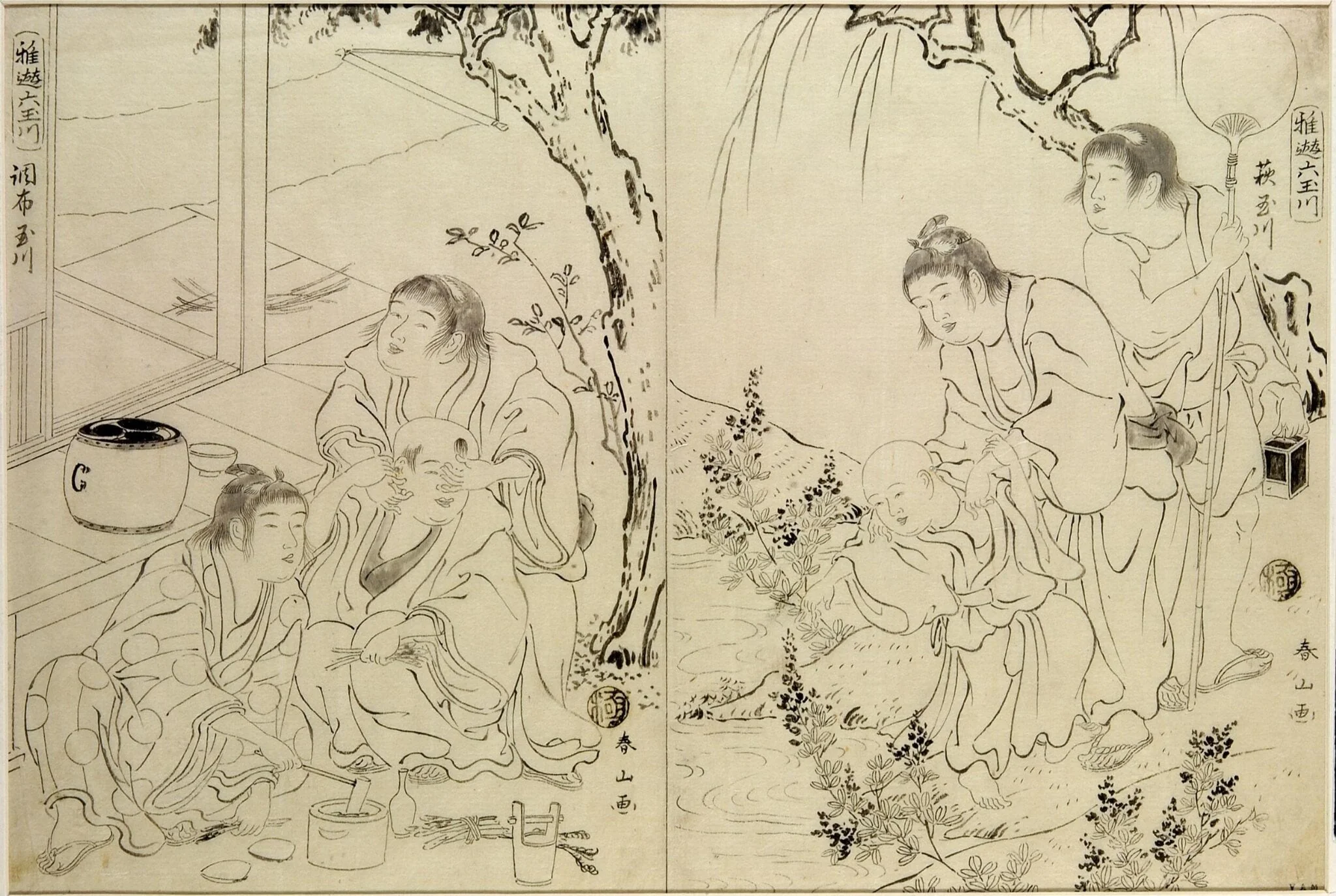 Hagi and Chofu Tamagawa, by Katsukawa Shunzan, paint, 1832