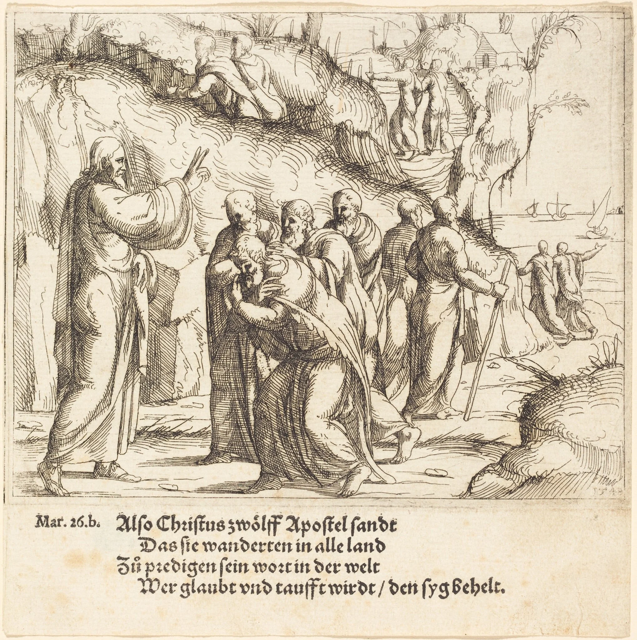 Christ Charges the Apostles of their Mission, by Augustin Hirschvogel, ink, 1548