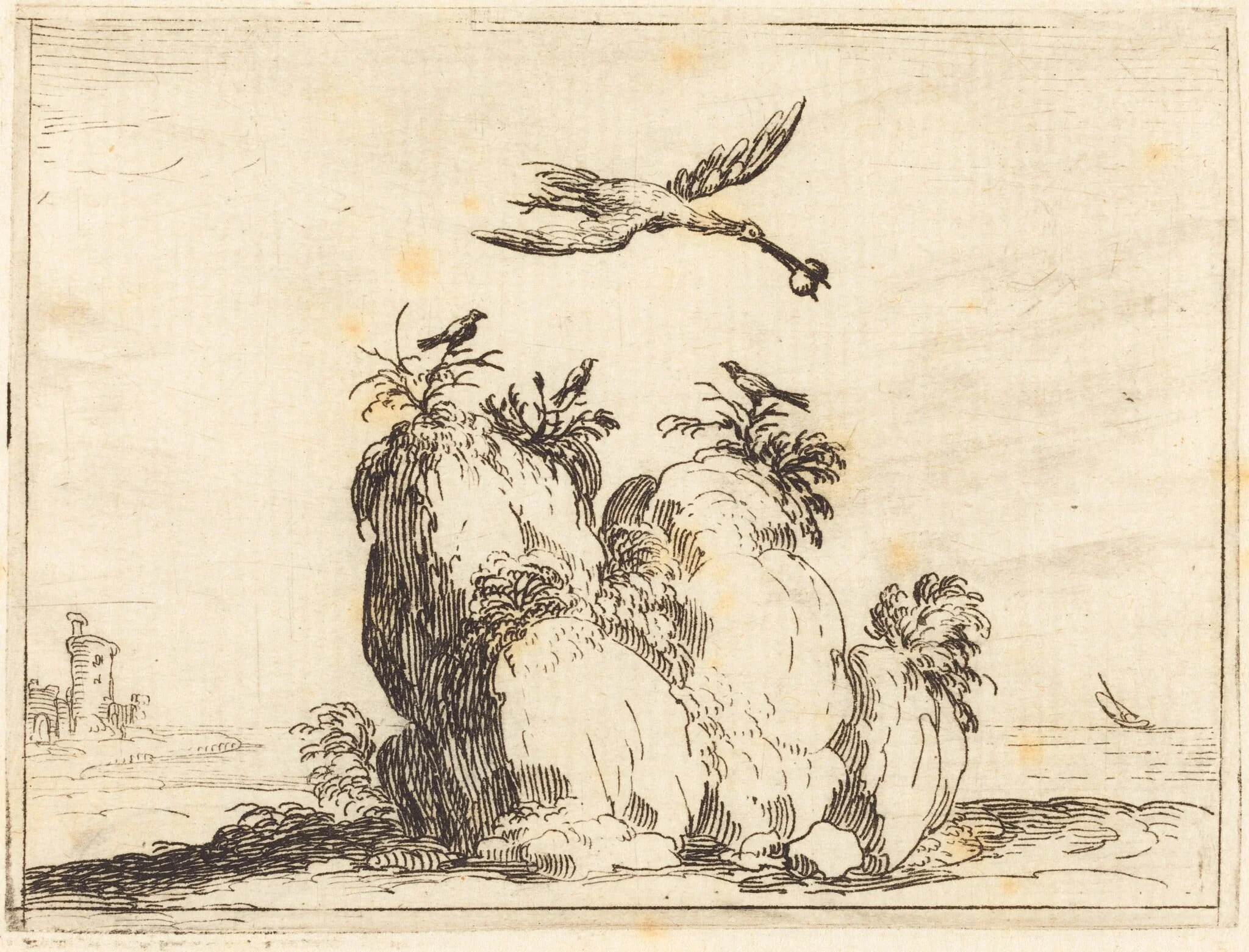 Crane Flying, by Jacques Callot, ink, 1628